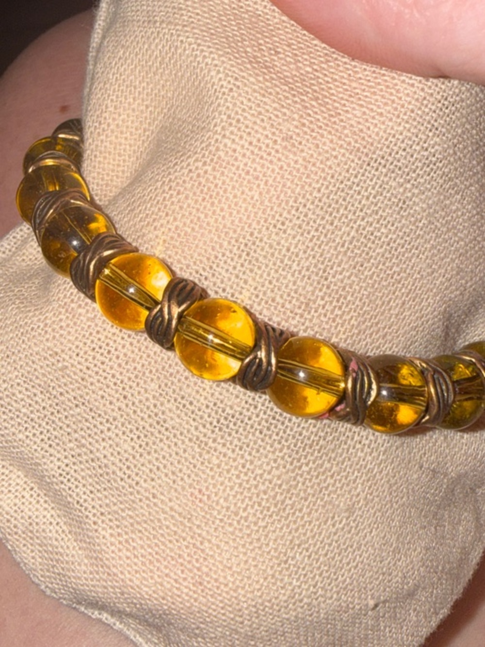 Alex and Ani Amber Glass Bead Bracelet with Gold-Tone Wire